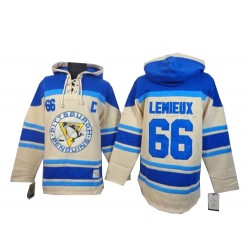 Mario Lemieux Pittsburgh Penguins Authentic Cream Old Time Hockey Sawyer Hooded Sweatshirt Jersey