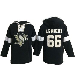 Mario Lemieux Pittsburgh Penguins Authentic Black Old Time Hockey Pullover Hoodie Jersey