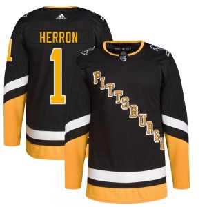 Youth Denis Herron Pittsburgh Penguins Adidas Authentic Black 2021/22 Alternate Primegreen Pro Player Jersey
