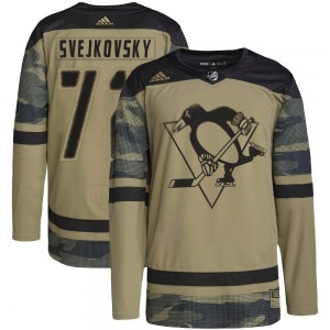Youth Lukas Svejkovsky Pittsburgh Penguins Adidas Authentic Camo Military Appreciation Practice Jersey