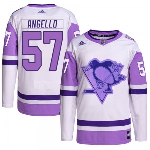 Anthony Angello Pittsburgh Penguins Adidas Authentic White/Purple Hockey Fights Cancer Primegreen Jersey