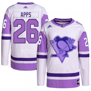 Syl Apps Pittsburgh Penguins Adidas Authentic White/Purple Hockey Fights Cancer Primegreen Jersey