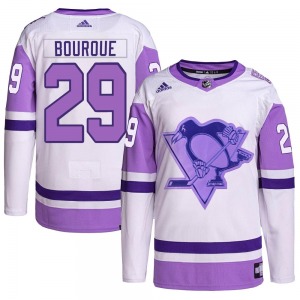 Phil Bourque Pittsburgh Penguins Adidas Authentic White/Purple Hockey Fights Cancer Primegreen Jersey