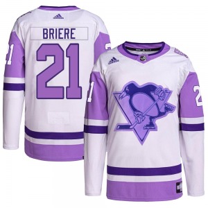Michel Briere Pittsburgh Penguins Adidas Authentic White/Purple Hockey Fights Cancer Primegreen Jersey