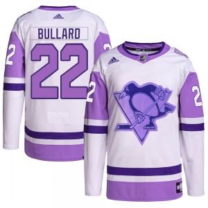 Mike Bullard Pittsburgh Penguins Adidas Authentic White/Purple Hockey Fights Cancer Primegreen Jersey