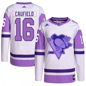 Jay Caufield Pittsburgh Penguins Adidas Authentic White/Purple Hockey Fights Cancer Primegreen Jersey