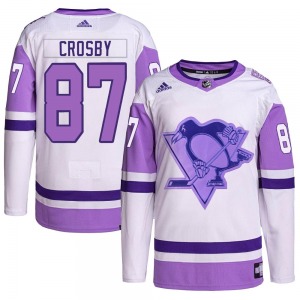 Sidney Crosby Pittsburgh Penguins Adidas Authentic White/Purple Hockey Fights Cancer Primegreen Jersey