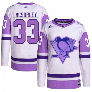 Marty Mcsorley Pittsburgh Penguins Adidas Authentic White/Purple Hockey Fights Cancer Primegreen Jersey