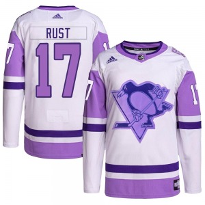 Bryan Rust Pittsburgh Penguins Adidas Authentic White/Purple Hockey Fights Cancer Primegreen Jersey