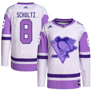 Dave Schultz Pittsburgh Penguins Adidas Authentic White/Purple Hockey Fights Cancer Primegreen Jersey