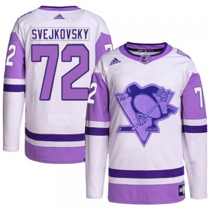 Lukas Svejkovsky Pittsburgh Penguins Adidas Authentic White/Purple Hockey Fights Cancer Primegreen Jersey