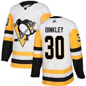 Youth Les Binkley Pittsburgh Penguins Adidas Authentic White Away Jersey