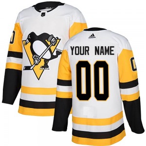 Youth Custom Pittsburgh Penguins Adidas Authentic White Custom Away Jersey