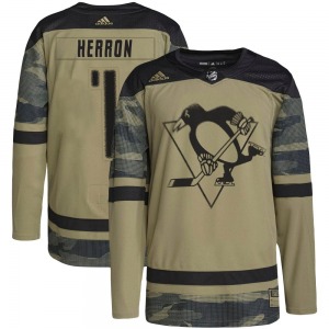 Denis Herron Pittsburgh Penguins Adidas Authentic Camo Military Appreciation Practice Jersey