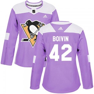 Women's Leo Boivin Pittsburgh Penguins Adidas Authentic Purple Fights Cancer Practice Jersey