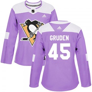 Women's Jonathan Gruden Pittsburgh Penguins Adidas Authentic Purple Fights Cancer Practice Jersey