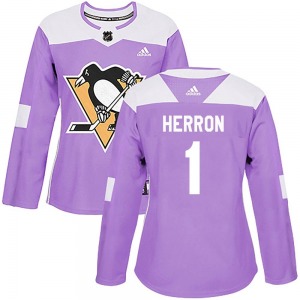 Women's Denis Herron Pittsburgh Penguins Adidas Authentic Purple Fights Cancer Practice Jersey