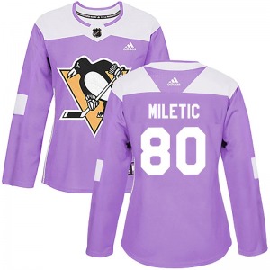 Women's Sam Miletic Pittsburgh Penguins Adidas Authentic Purple Fights Cancer Practice Jersey