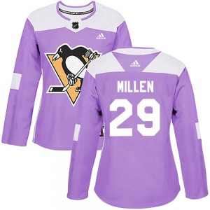Women's Greg Millen Pittsburgh Penguins Adidas Authentic Purple Fights Cancer Practice Jersey