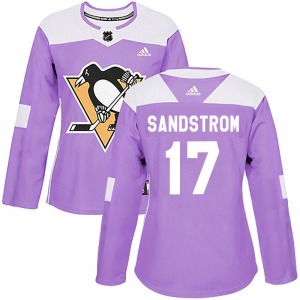 Women's Tomas Sandstrom Pittsburgh Penguins Adidas Authentic Purple Fights Cancer Practice Jersey