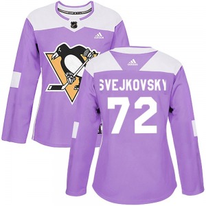 Women's Lukas Svejkovsky Pittsburgh Penguins Adidas Authentic Purple Fights Cancer Practice Jersey