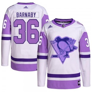Youth Matthew Barnaby Pittsburgh Penguins Adidas Authentic White/Purple Hockey Fights Cancer Primegreen Jersey