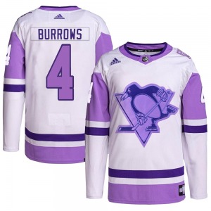 Youth Dave Burrows Pittsburgh Penguins Adidas Authentic White/Purple Hockey Fights Cancer Primegreen Jersey