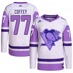 Youth Paul Coffey Pittsburgh Penguins Adidas Authentic White/Purple Hockey Fights Cancer Primegreen Jersey