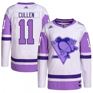Youth John Cullen Pittsburgh Penguins Adidas Authentic White/Purple Hockey Fights Cancer Primegreen Jersey