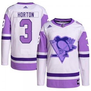Youth Tim Horton Pittsburgh Penguins Adidas Authentic White/Purple Hockey Fights Cancer Primegreen Jersey