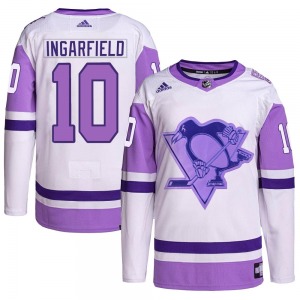 Youth Earl Ingarfield Pittsburgh Penguins Adidas Authentic White/Purple Hockey Fights Cancer Primegreen Jersey