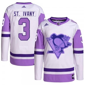 Youth Jack St. Ivany Pittsburgh Penguins Adidas Authentic White/Purple Hockey Fights Cancer Primegreen Jersey