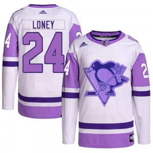 Youth Troy Loney Pittsburgh Penguins Adidas Authentic White/Purple Hockey Fights Cancer Primegreen Jersey