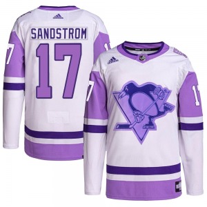 Youth Tomas Sandstrom Pittsburgh Penguins Adidas Authentic White/Purple Hockey Fights Cancer Primegreen Jersey