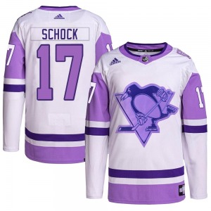 Youth Ron Schock Pittsburgh Penguins Adidas Authentic White/Purple Hockey Fights Cancer Primegreen Jersey