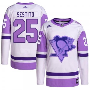 Youth Tom Sestito Pittsburgh Penguins Adidas Authentic White/Purple Hockey Fights Cancer Primegreen Jersey