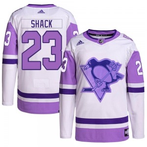Youth Eddie Shack Pittsburgh Penguins Adidas Authentic White/Purple Hockey Fights Cancer Primegreen Jersey