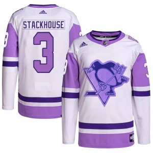 Youth Ron Stackhouse Pittsburgh Penguins Adidas Authentic White/Purple Hockey Fights Cancer Primegreen Jersey
