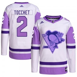 Youth Rick Tocchet Pittsburgh Penguins Adidas Authentic White/Purple Hockey Fights Cancer Primegreen Jersey