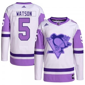 Youth Bryan Watson Pittsburgh Penguins Adidas Authentic White/Purple Hockey Fights Cancer Primegreen Jersey
