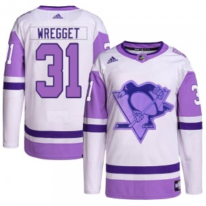 Youth Ken Wregget Pittsburgh Penguins Adidas Authentic White/Purple Hockey Fights Cancer Primegreen Jersey