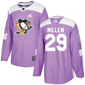 Youth Greg Millen Pittsburgh Penguins Adidas Authentic Purple Fights Cancer Practice Jersey
