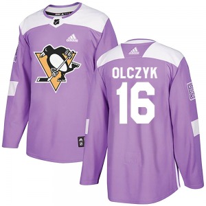Youth Ed Olczyk Pittsburgh Penguins Adidas Authentic Purple Fights Cancer Practice Jersey