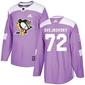 Youth Lukas Svejkovsky Pittsburgh Penguins Adidas Authentic Purple Fights Cancer Practice Jersey