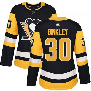 Women's Les Binkley Pittsburgh Penguins Adidas Authentic Black Home Jersey