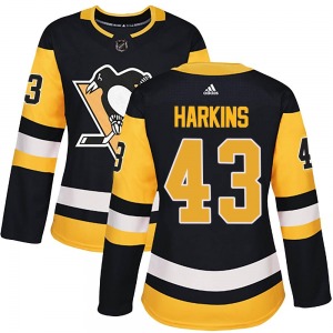 Women's Jansen Harkins Pittsburgh Penguins Adidas Authentic Black Home Jersey
