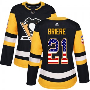 Women's Michel Briere Pittsburgh Penguins Adidas Authentic Black USA Flag Fashion Jersey