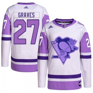 Ryan Graves Pittsburgh Penguins Adidas Authentic White/Purple Hockey Fights Cancer Primegreen Jersey