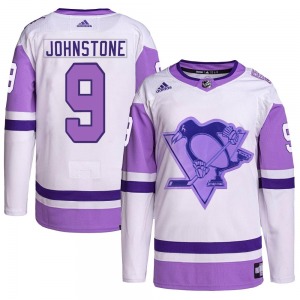 Marc Johnstone Pittsburgh Penguins Adidas Authentic White/Purple Hockey Fights Cancer Primegreen Jersey