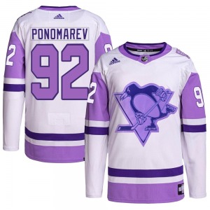 Vasily Ponomarev Pittsburgh Penguins Adidas Authentic White/Purple Hockey Fights Cancer Primegreen Jersey